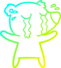 cold gradient line drawing of a cartoon crying polar bear