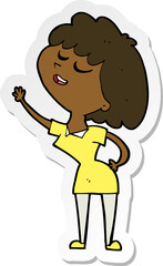 sticker of a cartoon happy woman about to speak
