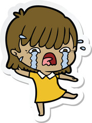 sticker of a cartoon girl crying