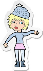sticker of a cartoon woman wearing hat