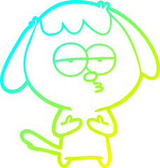 cold gradient line drawing of a cartoon bored dog
