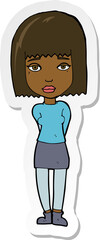 sticker of a cartoon serious girl