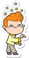 sticker of a cartoon excited man