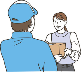 作業員から荷物を届ける若い女性
