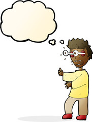 cartoon terrified boy with thought bubble