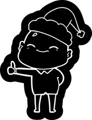 happy quirky cartoon icon of a bald man wearing santa hat