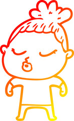 warm gradient line drawing of a cartoon calm woman