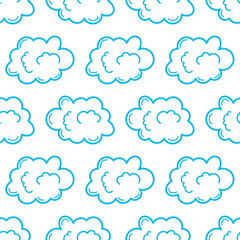 Obraz premium Doodle cloud seamless pattern with blue outline. CMYK color mode ready to print.