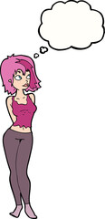 cartoon attractive girl with thought bubble