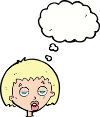 cartoon bored woman with thought bubble