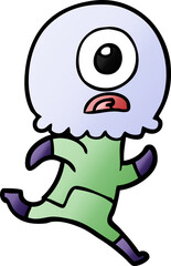 cartoon cyclops alien spaceman running