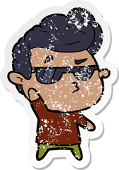 distressed sticker of a cartoon cool guy