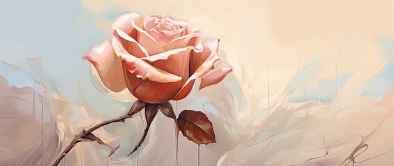 abstract rose in the style of pastel color palette, brushstroke fields, classic japanese simplicity, vintage-inspired, generative ai