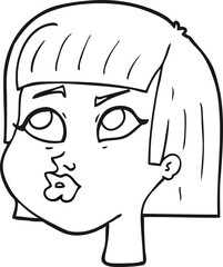 freehand drawn black and white cartoon female face