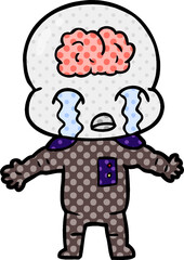 cartoon big brain alien crying