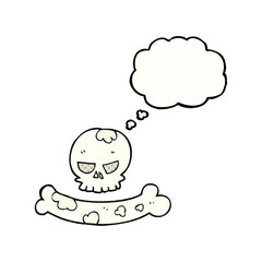 freehand drawn thought bubble cartoon skull and bone symbol