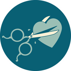 iconic tattoo style image of scissors cutting a heart