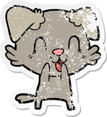 distressed sticker of a laughing cartoon dog