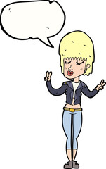 cartoon cool girl with speech bubble
