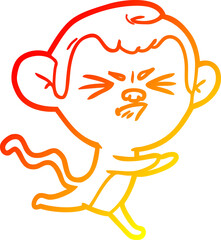 warm gradient line drawing of a cartoon annoyed monkey