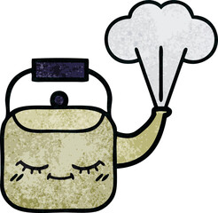 retro grunge texture cartoon of a steaming kettle