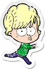 distressed sticker of a cartoon woman