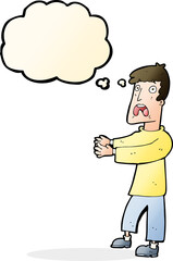 cartoon terrified man with thought bubble