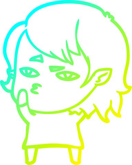 cold gradient line drawing of a cartoon vampire girl