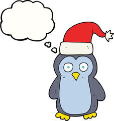 freehand drawn thought bubble cartoon christmas penguin
