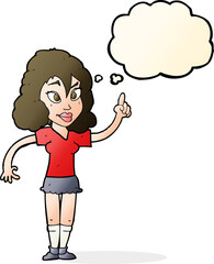 cartoon pretty woman with idea with thought bubble