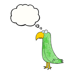 freehand drawn thought bubble textured cartoon parrot