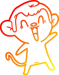 warm gradient line drawing of a cartoon laughing monkey