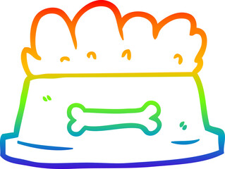 rainbow gradient line drawing of a bowl of dog food