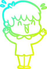 cold gradient line drawing of a cartoon laughing boy
