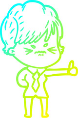 cold gradient line drawing of a cartoon frustrated woman
