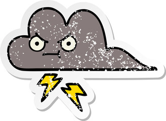 distressed sticker of a cute cartoon storm cloud