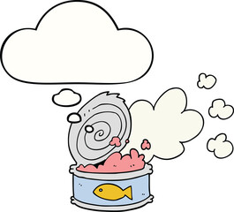 cartoon smelly can of fish with thought bubble