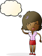 cartoon pretty woman with idea with thought bubble