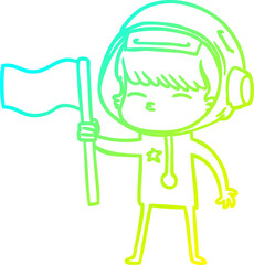 cold gradient line drawing of a cartoon curious astronaut