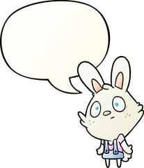 cute cartoon rabbit shrugging shoulders with speech bubble in smooth gradient style
