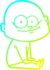 cold gradient line drawing of a cartoon bald man staring
