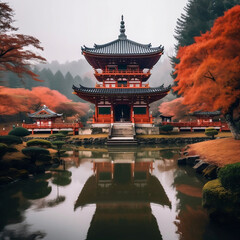 chinese temple in autumn.
Generated AI