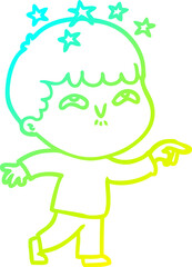 cold gradient line drawing of a cartoon amazed boy