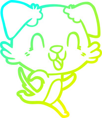 cold gradient line drawing of a laughing cartoon dog
