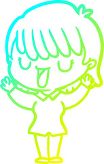 cold gradient line drawing of a cartoon woman