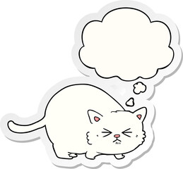 cartoon angry cat with thought bubble as a printed sticker