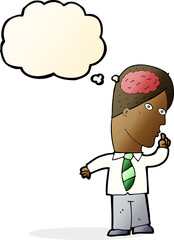 Obraz premium cartoon businessman with huge brain with thought bubble
