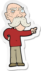 sticker of a cartoon annoyed old man pointing