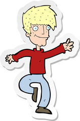 sticker of a cartoon happy man dancing