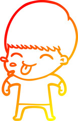 warm gradient line drawing of a funny cartoon boy